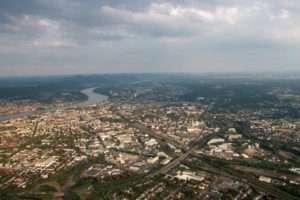 Luftaufnahme des Rheintals aus dem Tragschrauber
