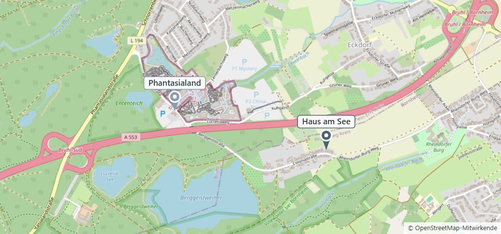 Kartenausschnitt: Haus am See in Bornheim-Walberberg, rund einen Kilometer östlich des Phantasialands